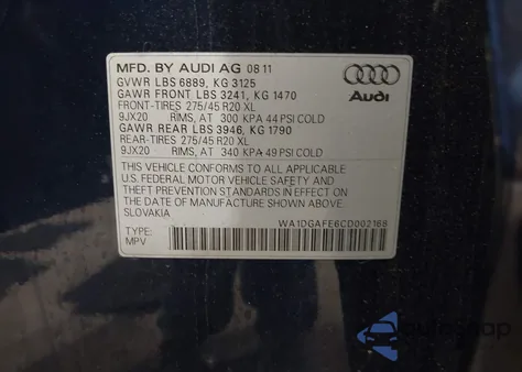 2012 Audi Q7 3.0T S Line Prestige from USA, damaged, VIN WA1DGAFE6CD002168